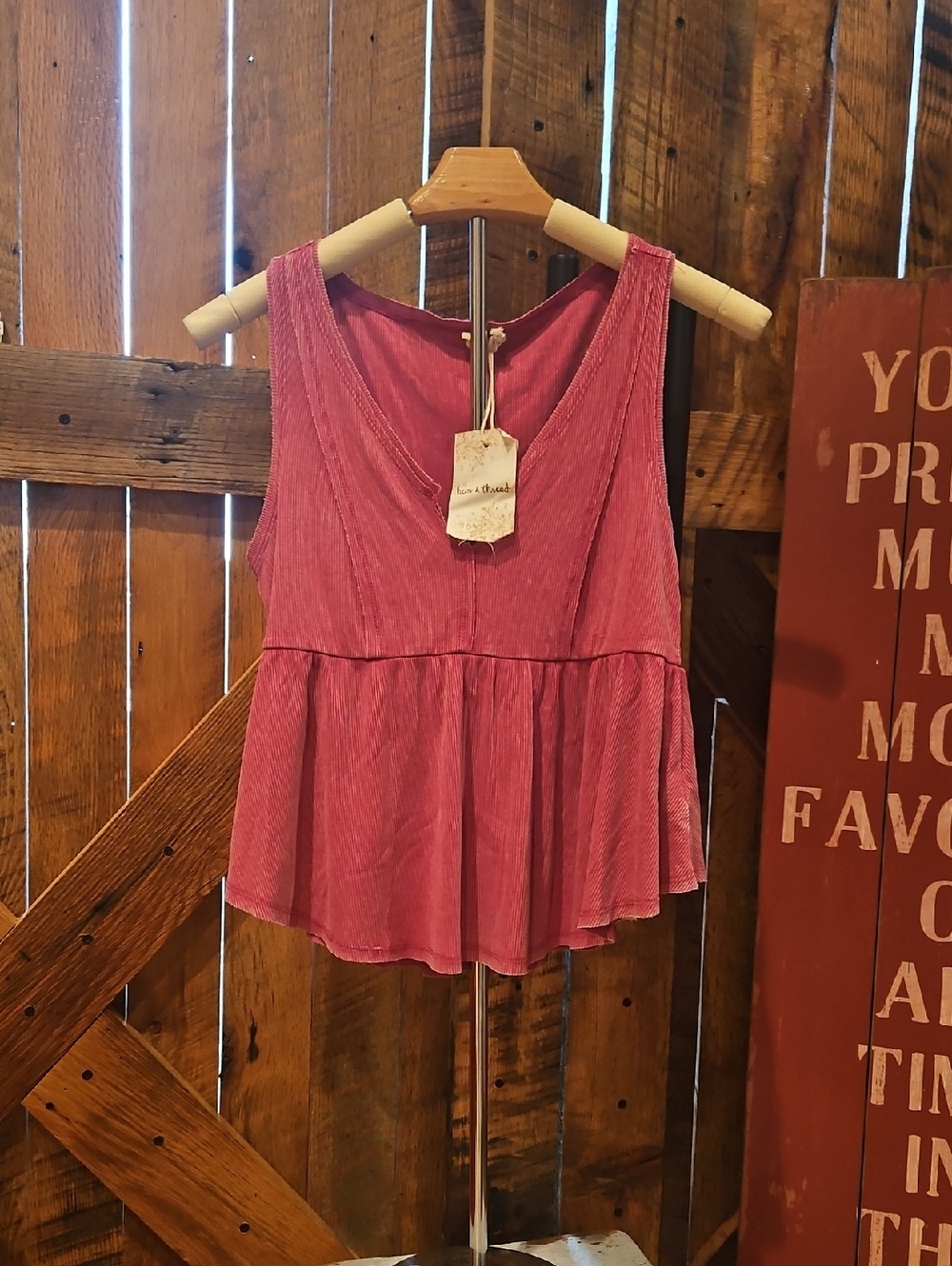 396 Hem & Thread Rose Pink Peplum Tank Top